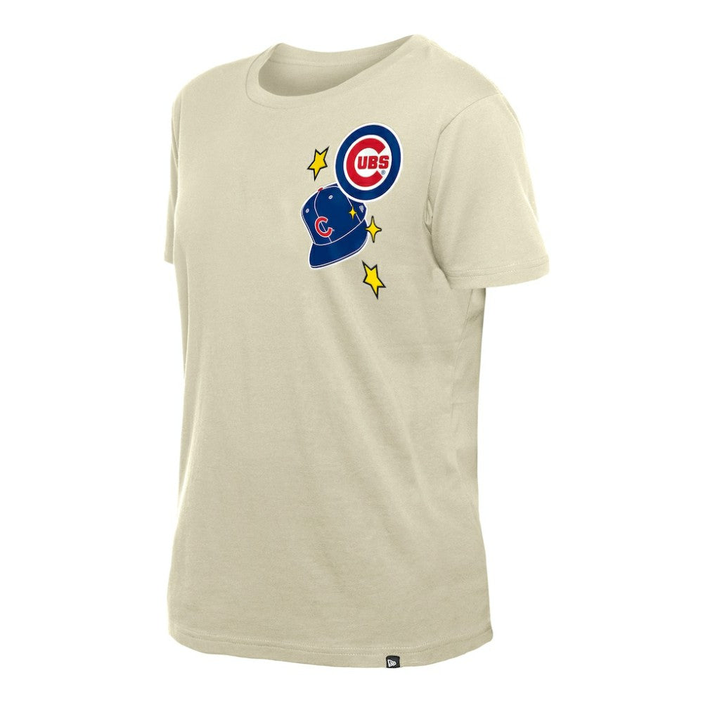 Chicago Cubs New Era Women's Stars & Cap T-Shirt - Cream T-shirts