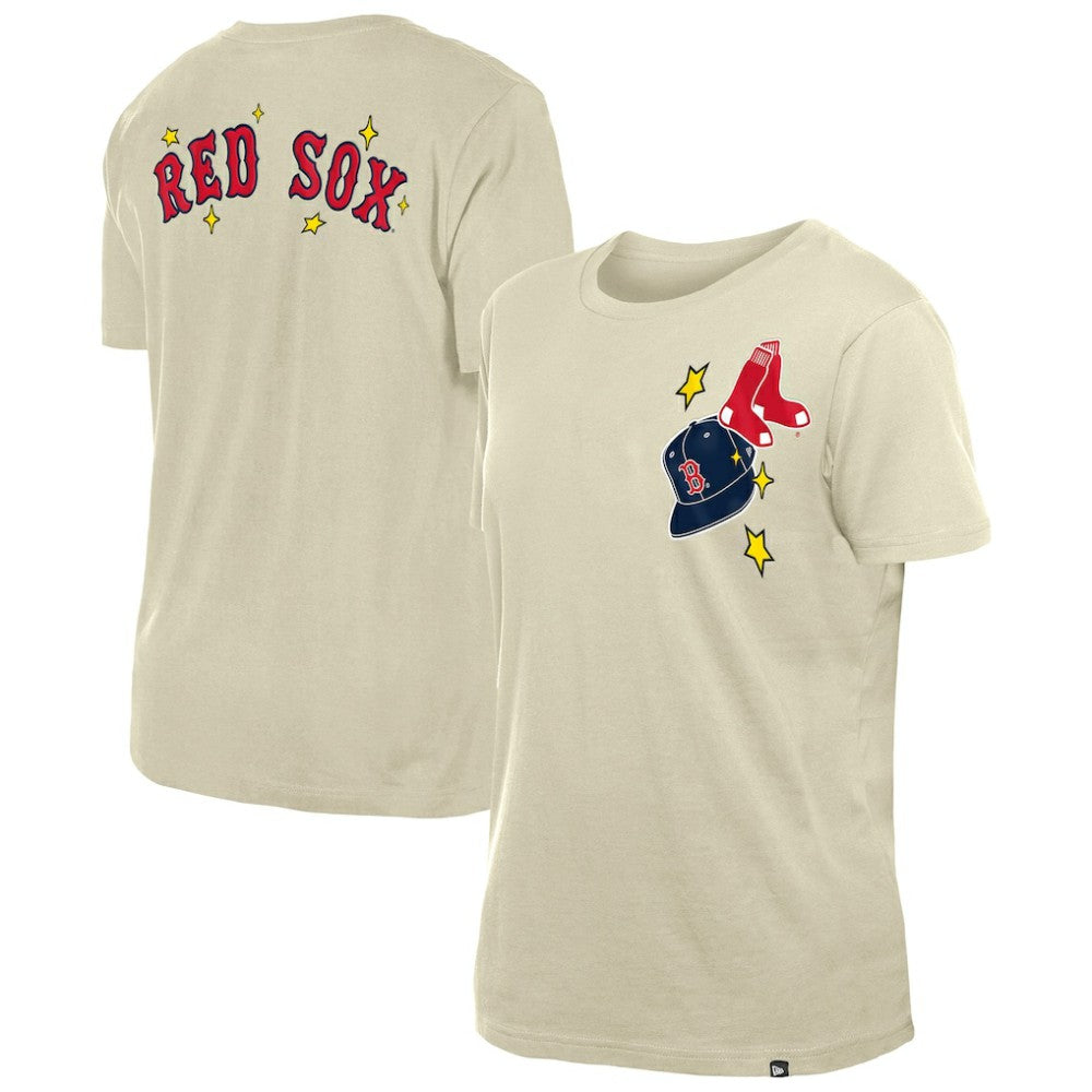 Boston Red Sox New Era Women's Stars & Cap T-Shirt - Cream T-shirts