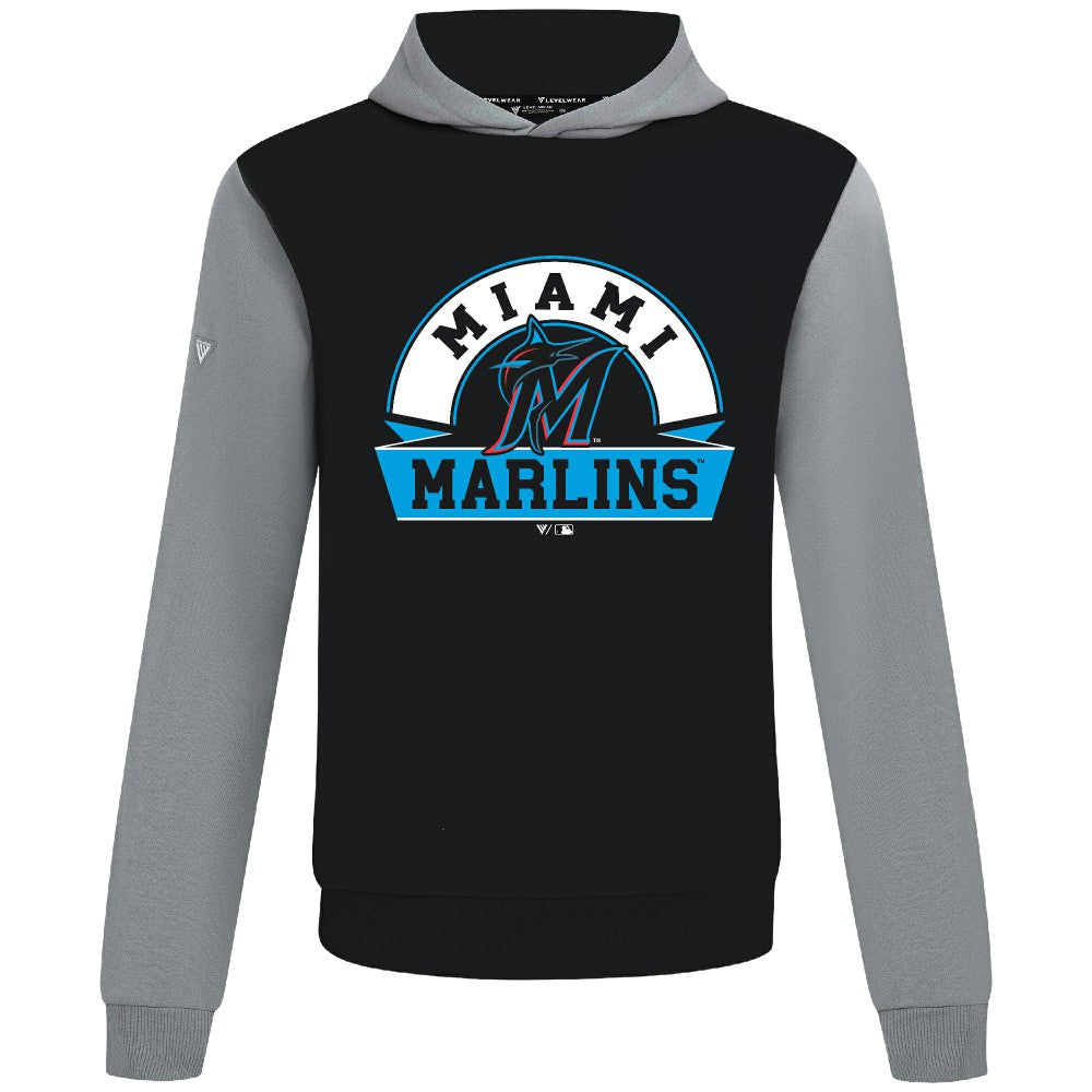 Miami Marlins Levelwear Throwback Ultimate Banner Arch Hoodie - Black Hoodies