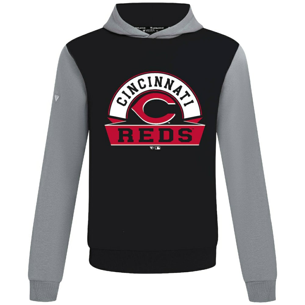 Cincinnati Reds Levelwear Throwback Ultimate Banner Arch Hoodie - Black Hoodies