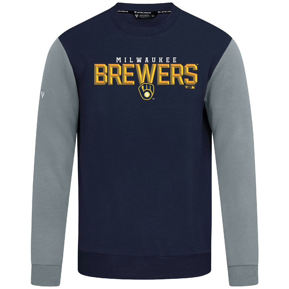 Milwaukee Brewers Levelwear Throwback Ultimate Carve Sweatshirt - Navy Sweatshirts