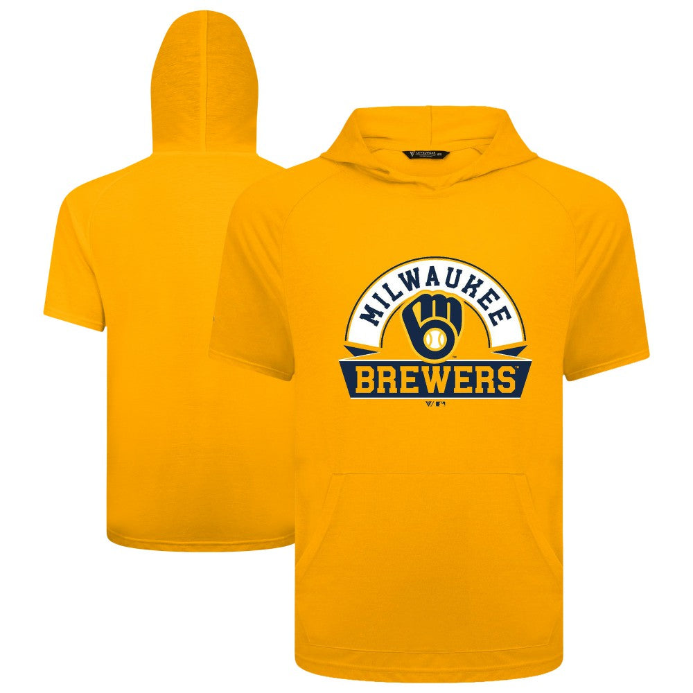Milwaukee Brewers Levelwear Phase Banner Arch Hoodie T-Shirt - Gold Hoodies