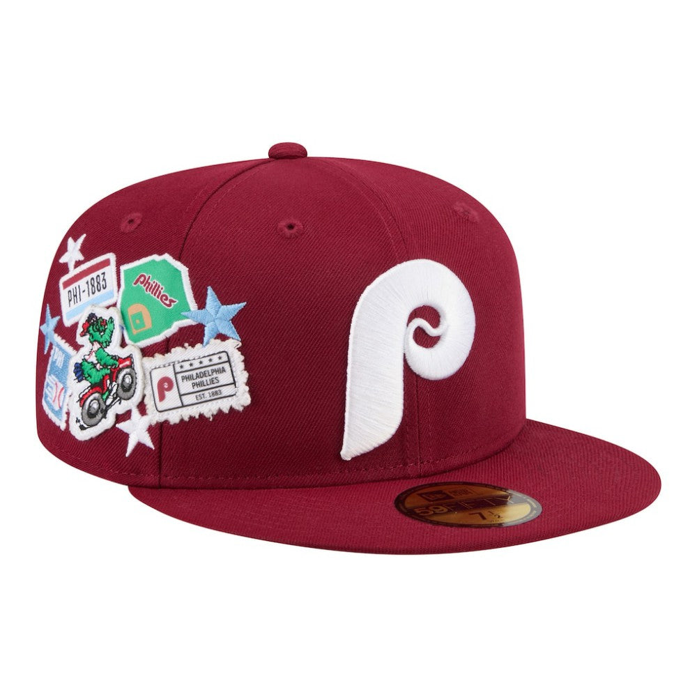 Philadelphia Phillies New Era City Patch 59FIFTY Fitted Hat - Burgundy Hats