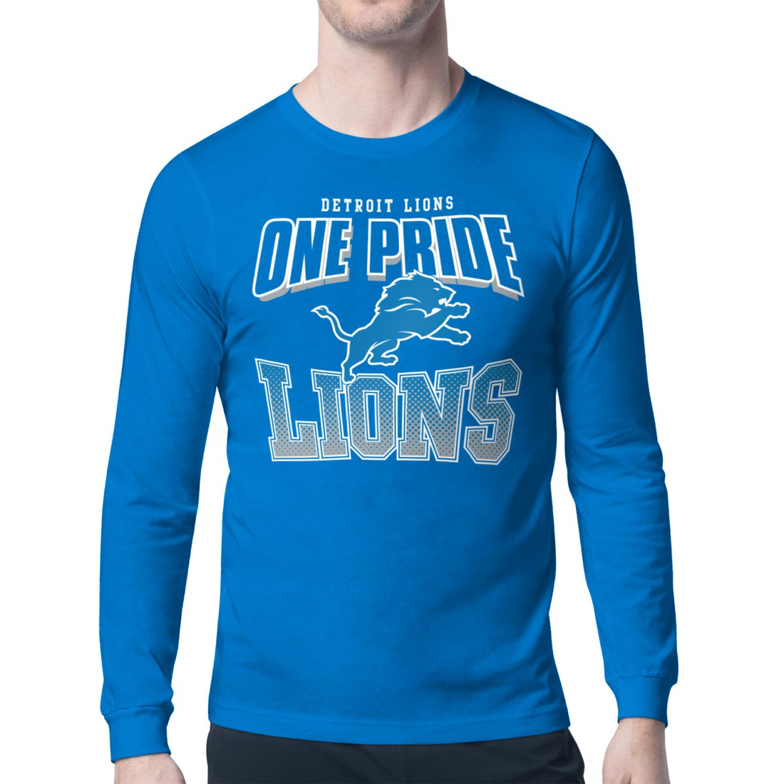Detroit Lions Starter Comic Style Slogan Long Sleeve T-Shirt - Blue T-shirts