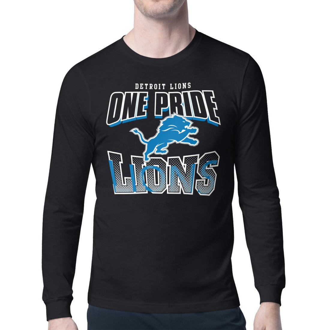 Detroit Lions Starter Comic Style Slogan Long Sleeve T-Shirt - Black T-shirts