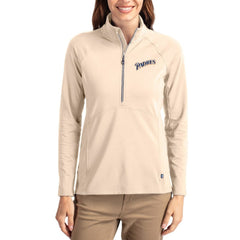 San Diego Padres Cutter & Buck Women's Cooperstown Collection Adapt Eco Knit Stretch Half-Zip Pullover - Tan Pullover
