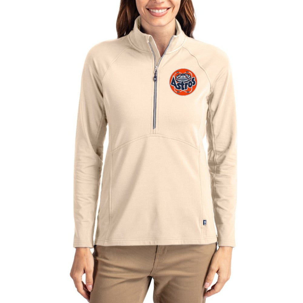 Houston Astros Cutter & Buck Women's Cooperstown Collection Adapt Eco Knit Stretch Half-Zip Pullover - Tan Pullover