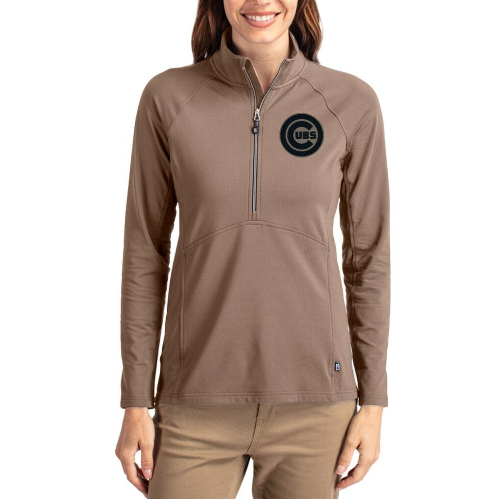 Chicago Cubs Cutter & Buck Women's Adapt Eco Knit Stretch Half-Zip Pullover - Brown Pullover