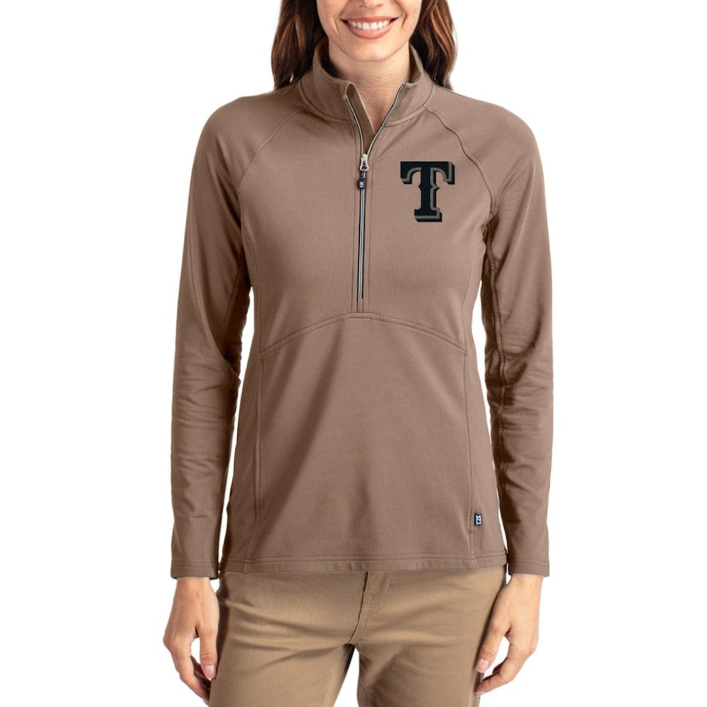 Texas Rangers Cutter & Buck Women's Adapt Eco Knit Stretch Half-Zip Pullover - Brown Pullover