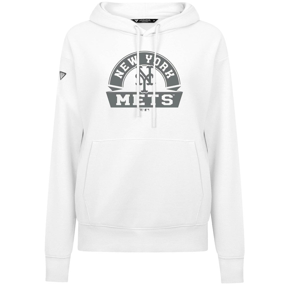 New York Mets Levelwear Women's Adorn Banner Arch Hoodie - White Hoodies