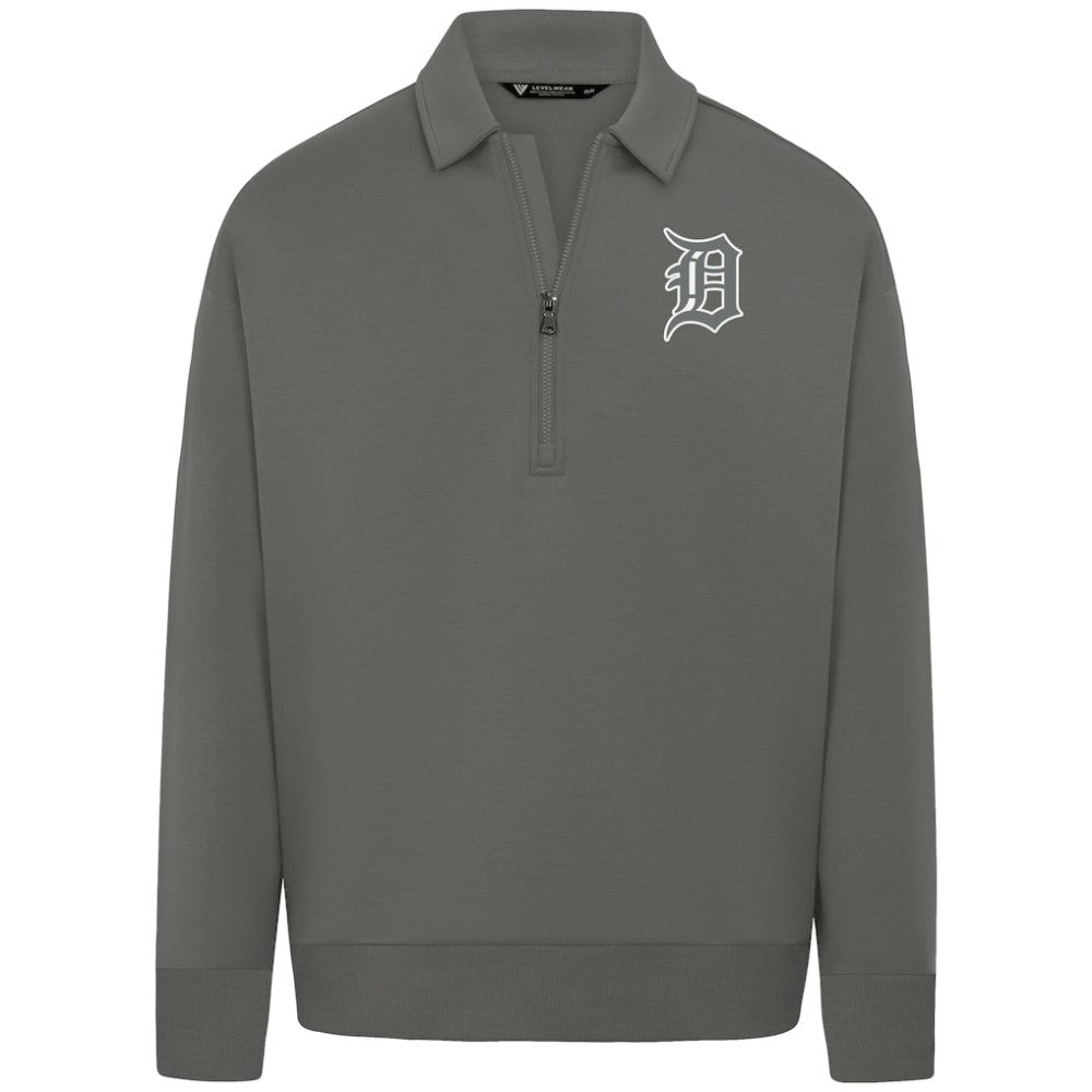 Detroit Tigers Levelwear Women's Canmore Chenille Logo Quarter-Zip Top - Stone Tops