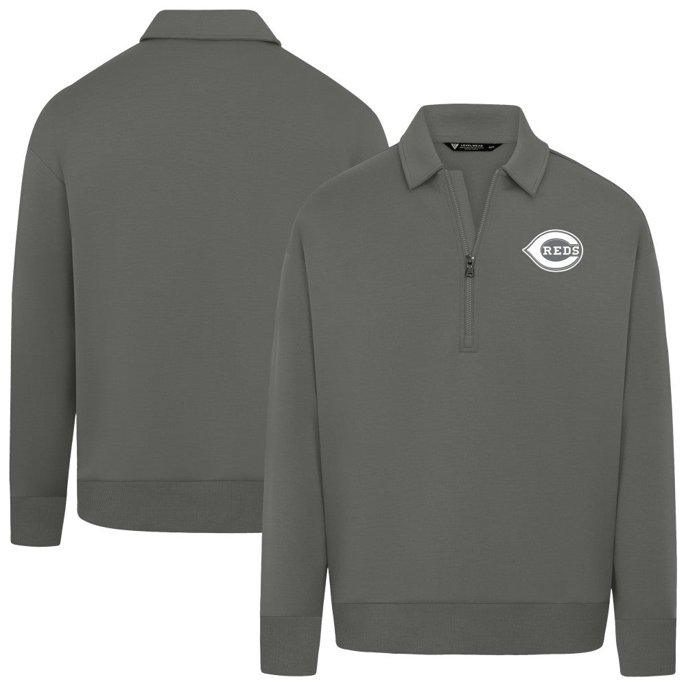 Cincinnati Reds Levelwear Women's Canmore Chenille Logo Quarter-Zip Top - Stone Tops