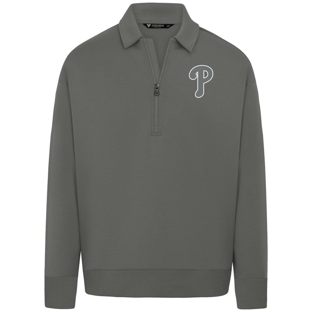 Philadelphia Phillies Levelwear Women's Canmore Chenille Logo Quarter-Zip Top - Stone Tops