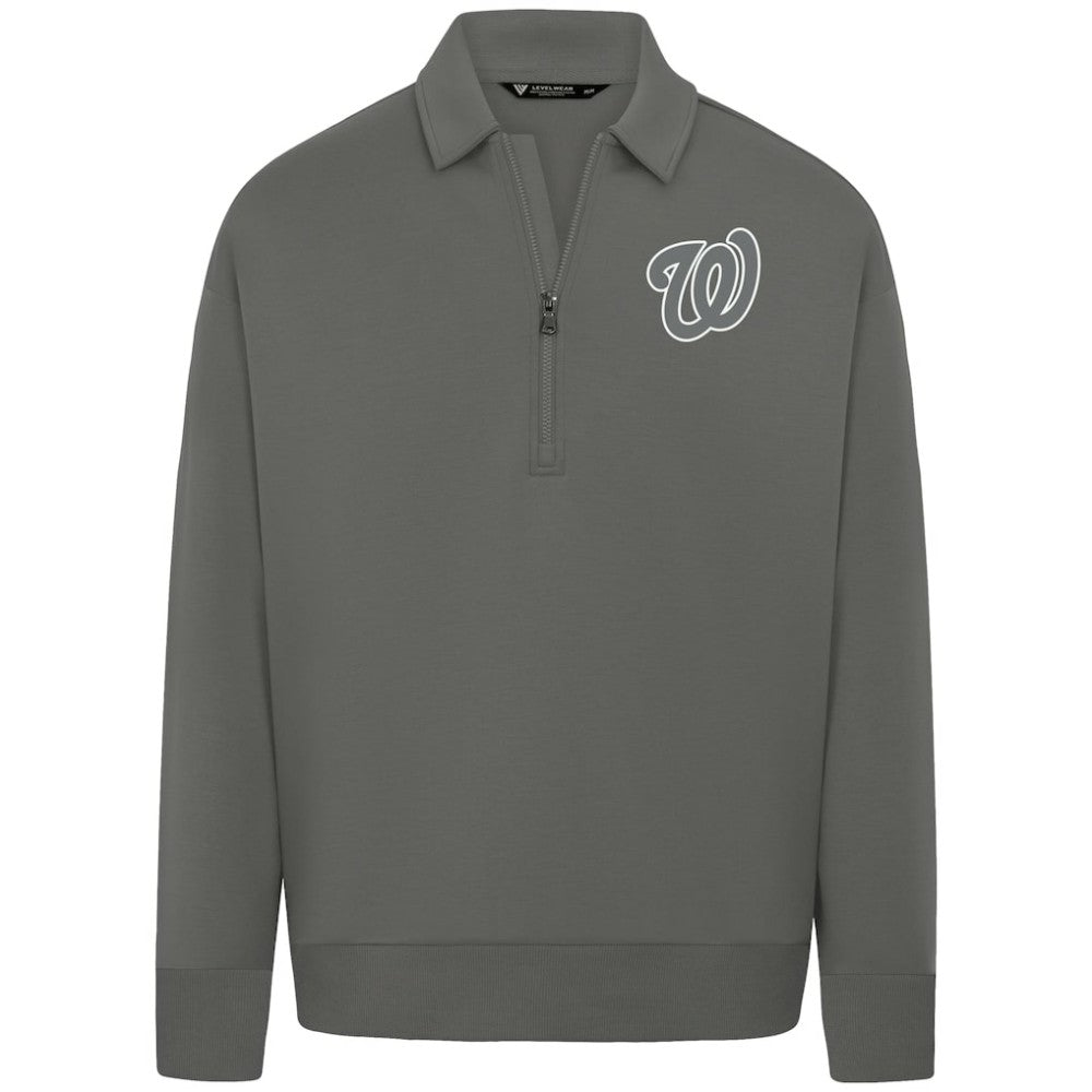Washington Nationals Levelwear Women's Canmore Chenille Logo Quarter-Zip Top - Stone Tops