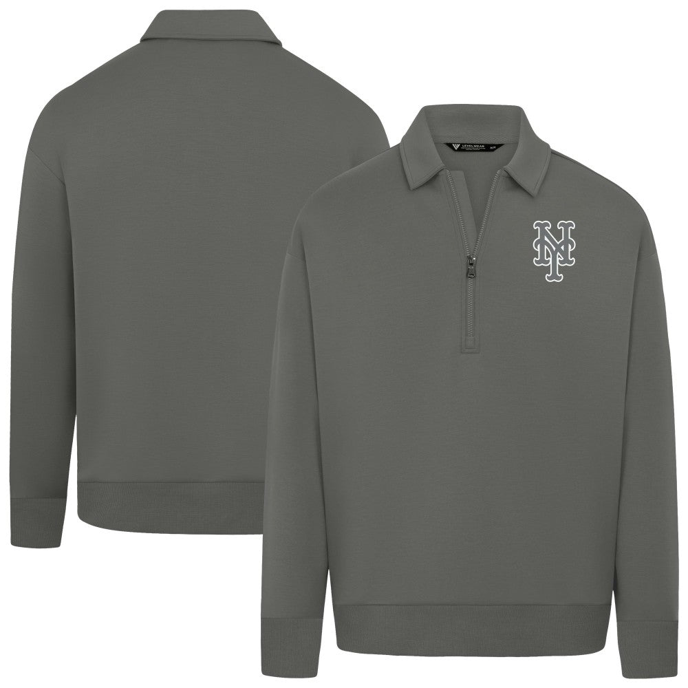 New York Mets Levelwear Women's Canmore Chenille Logo Quarter-Zip Top - Stone Tops