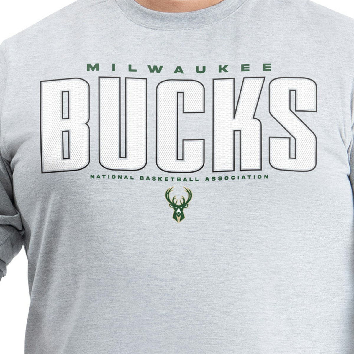 Milwaukee Bucks G-III Sports by Carl Banks Adaptive Printed Mesh Effect Long Sleeve T-Shirt Gray