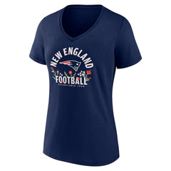 Drake Maye New England Patriots Women's Floral Name & Number V-Neck T-Shirt - Navy T-shirts