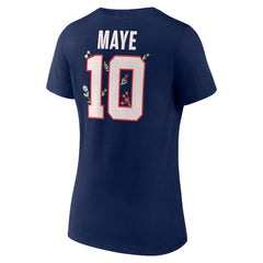 Drake Maye New England Patriots Women's Floral Name & Number V-Neck T-Shirt - Navy T-shirts