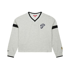 Philadelphia Phillies Mitchell & Ness Women's Cooperstown Collection V-Neck Cropped Toggle Sweatshirt - Heather Gray Sweatshirts