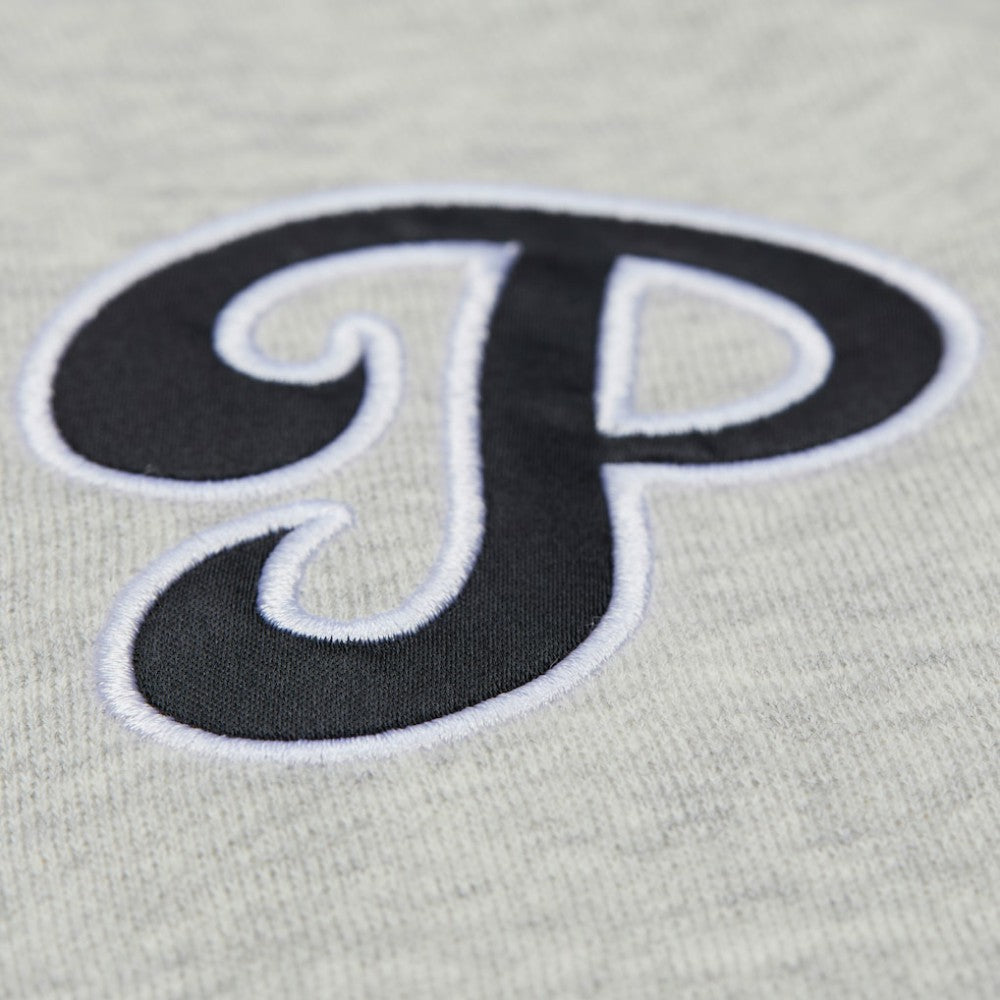Philadelphia Phillies Mitchell & Ness Women's Cooperstown Collection V-Neck Cropped Toggle Sweatshirt - Heather Gray Sweatshirts