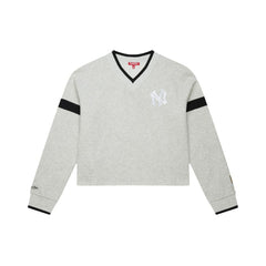 New York Yankees Mitchell & Ness Women's Cooperstown Collection V-Neck Cropped Toggle Sweatshirt - Heather Gray Sweatshirts