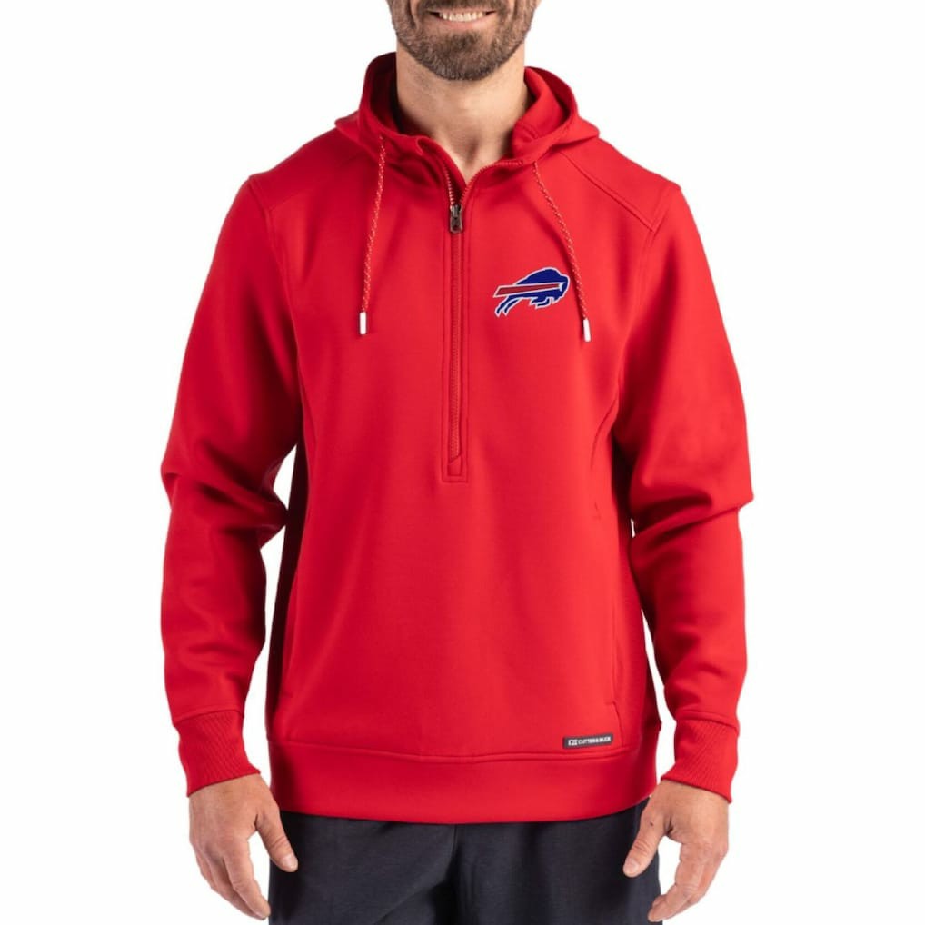 Buffalo Bills Cutter & Buck Roam Eco Half-Zip Recycled Pullover Hoodie - Red Hoodies