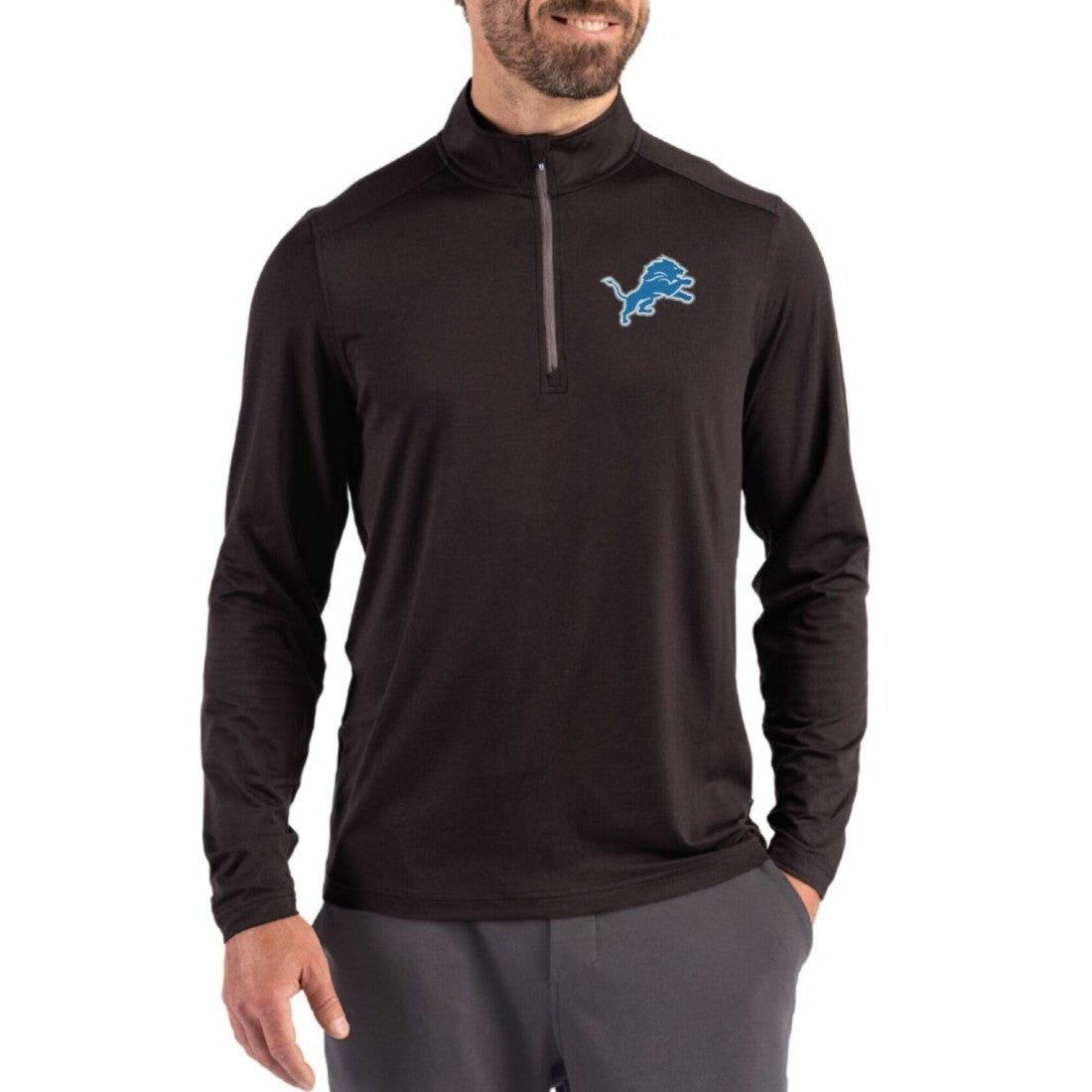 Detroit Lions Cutter & Buck Coastline Epic Comfort Recycled Quarter-Zip Pullover - Black Pullover