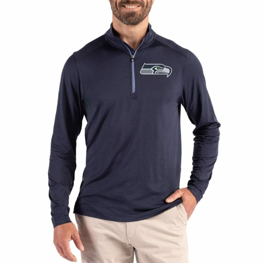 Seattle Seahawks Cutter & Buck Coastline Epic Comfort Recycled Quarter-Zip Pullover - College Navy Pullover