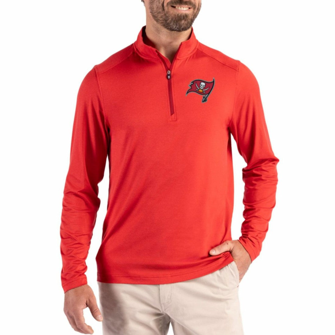 Tampa Bay Buccaneers Cutter & Buck Coastline Epic Comfort Recycled Quarter-Zip Pullover - Red Pullover