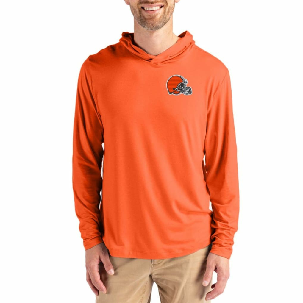 Cleveland Browns Cutter & Buck Coastline Epic Comfort Recycled Long Sleeve Hoodie T-Shirt - Orange Hoodies