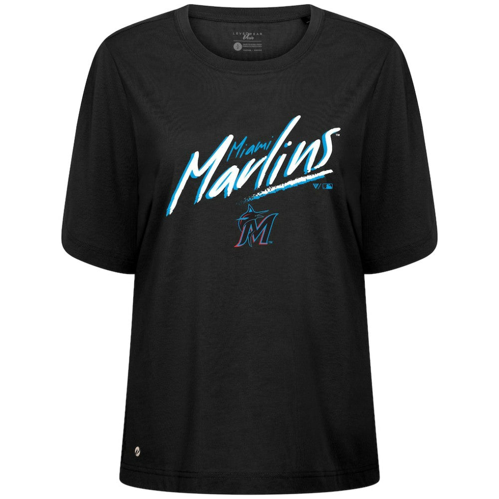 Miami Marlins Levelwear Women's Bloom Sizzle T-Shirt - Black T-shirts
