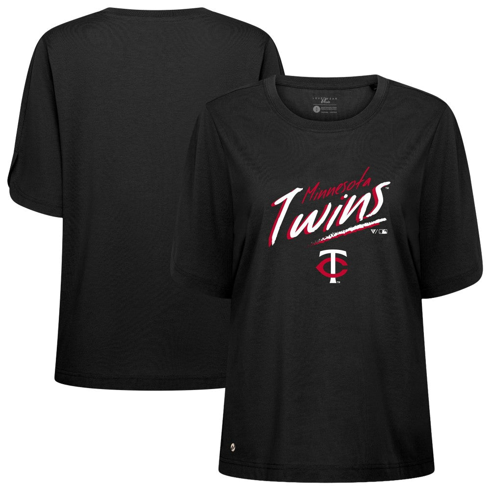 Minnesota Twins Levelwear Women's Bloom Sizzle T-Shirt - Black T-shirts