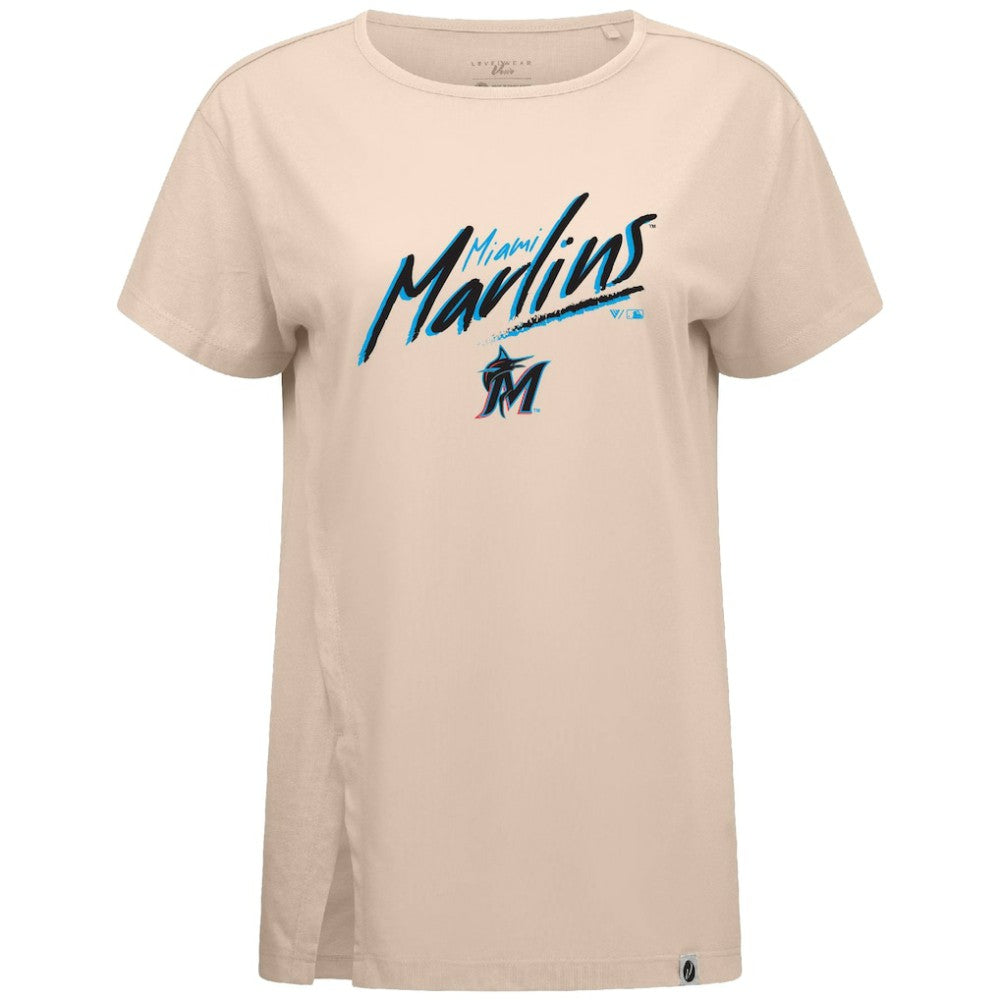 Miami Marlins Levelwear Women's Influx Sizzle T-Shirt - Khaki T-shirts