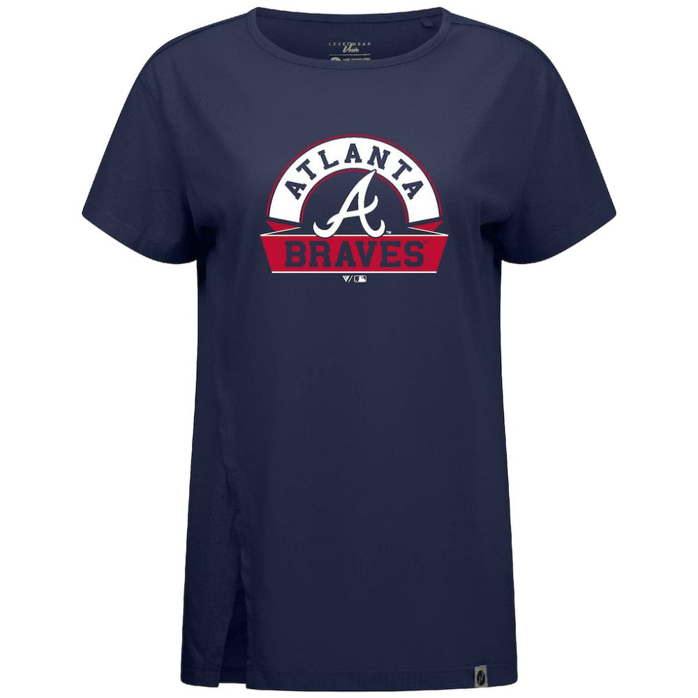 Atlanta Braves Levelwear Women's Influx Banner Arch T-Shirt - Navy T-shirts