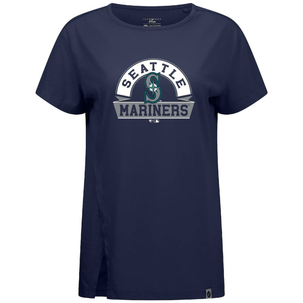 Seattle Mariners Levelwear Women's Influx Banner Arch T-Shirt - Navy T-shirts