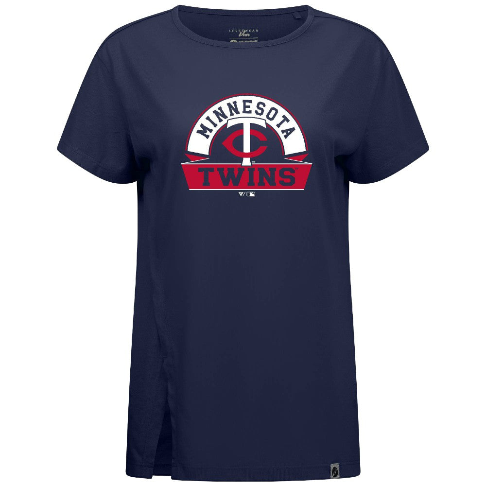 Minnesota Twins Levelwear Women's Influx Banner Arch T-Shirt - Navy T-shirts