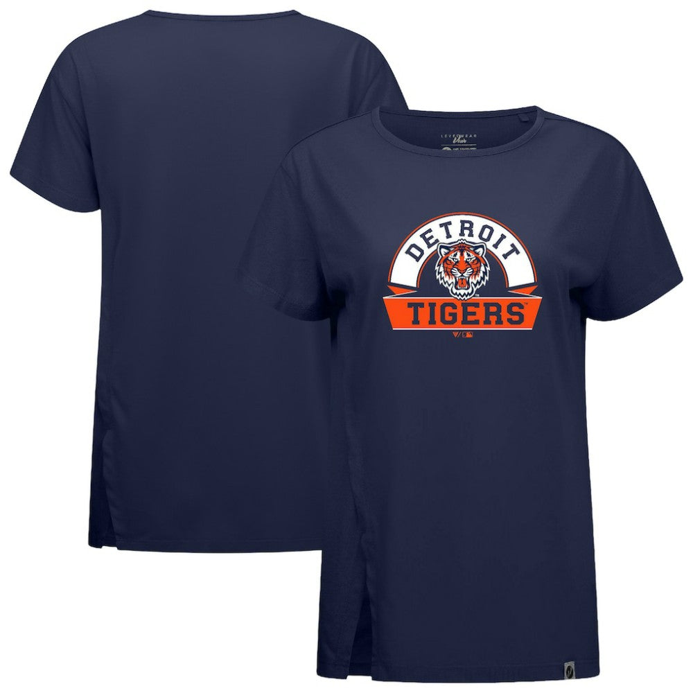 Detroit Tigers Levelwear Women's Influx Banner Arch T-Shirt - Navy T-shirts