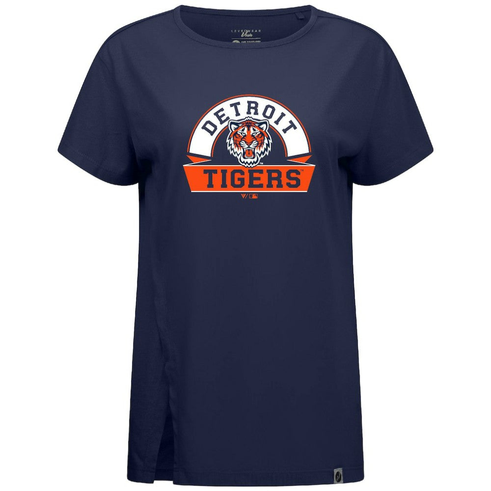 Detroit Tigers Levelwear Women's Influx Banner Arch T-Shirt - Navy T-shirts
