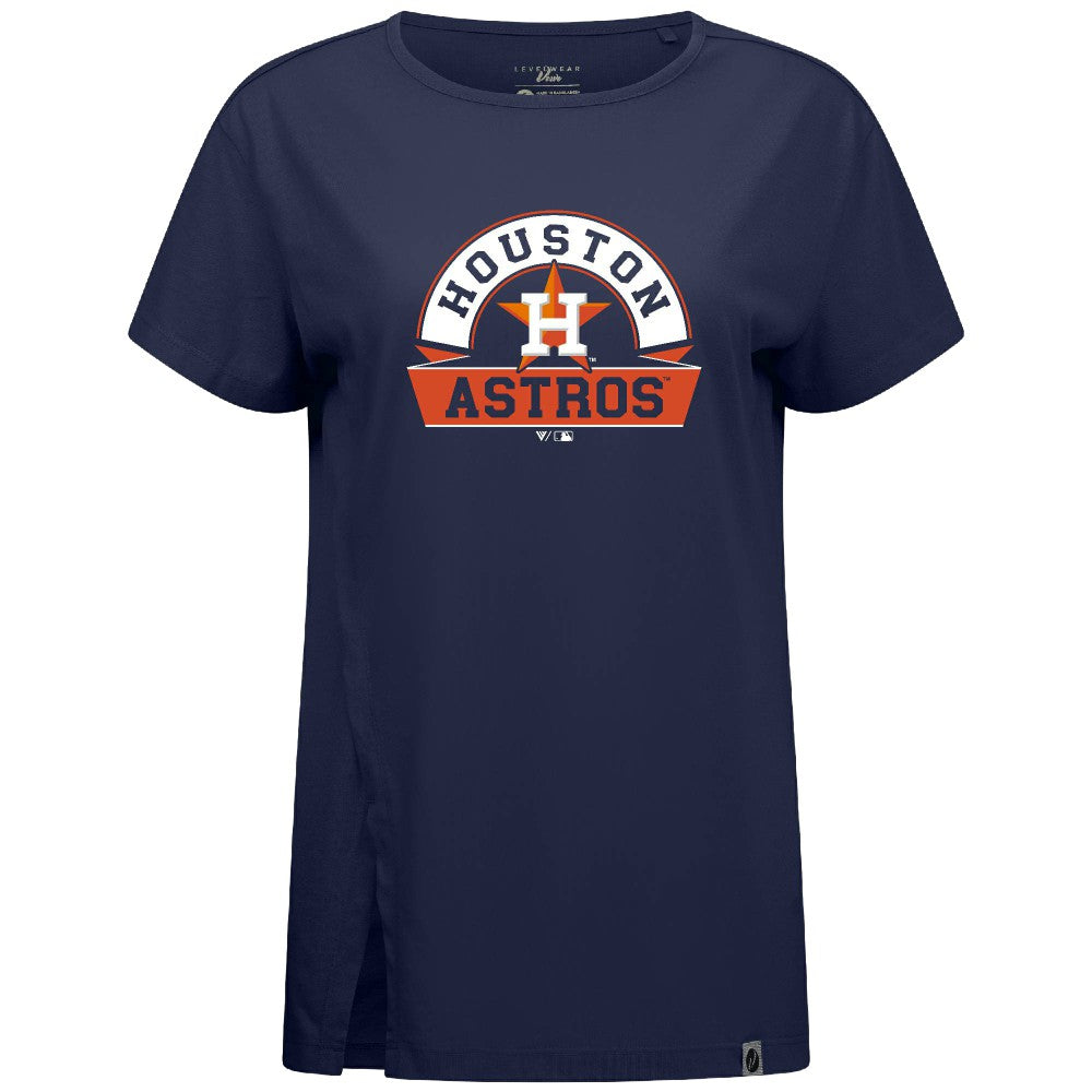 Houston Astros Levelwear Women's Influx Banner Arch T-Shirt - Navy T-shirts