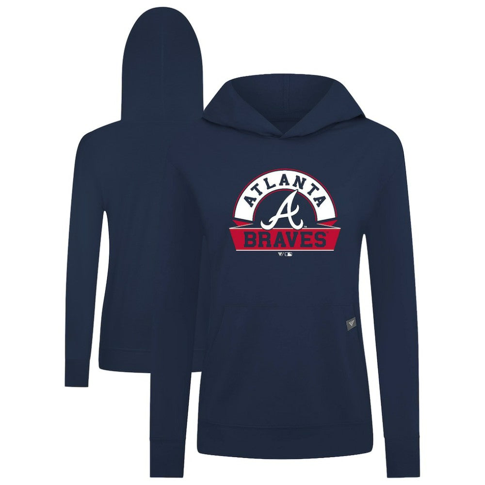 Atlanta Braves Levelwear Women's Relay Banner Arch Long Sleeve T-Shirt Hoodie - Navy Hoodies