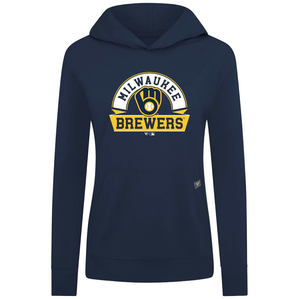 Milwaukee Brewers Levelwear Women's Relay Banner Arch Long Sleeve T-Shirt Hoodie - Navy Hoodies