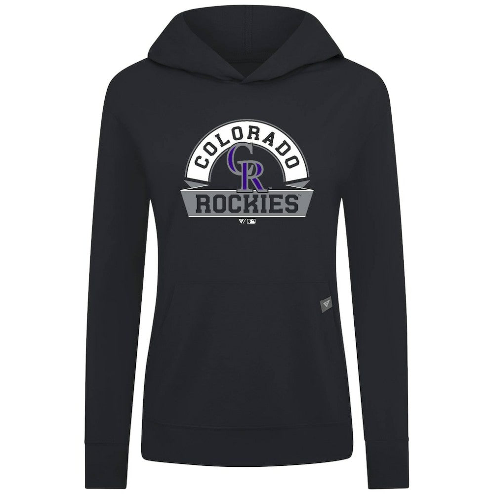 Colorado Rockies Levelwear Women's Relay Banner Arch Long Sleeve T-Shirt Hoodie - Black Hoodies