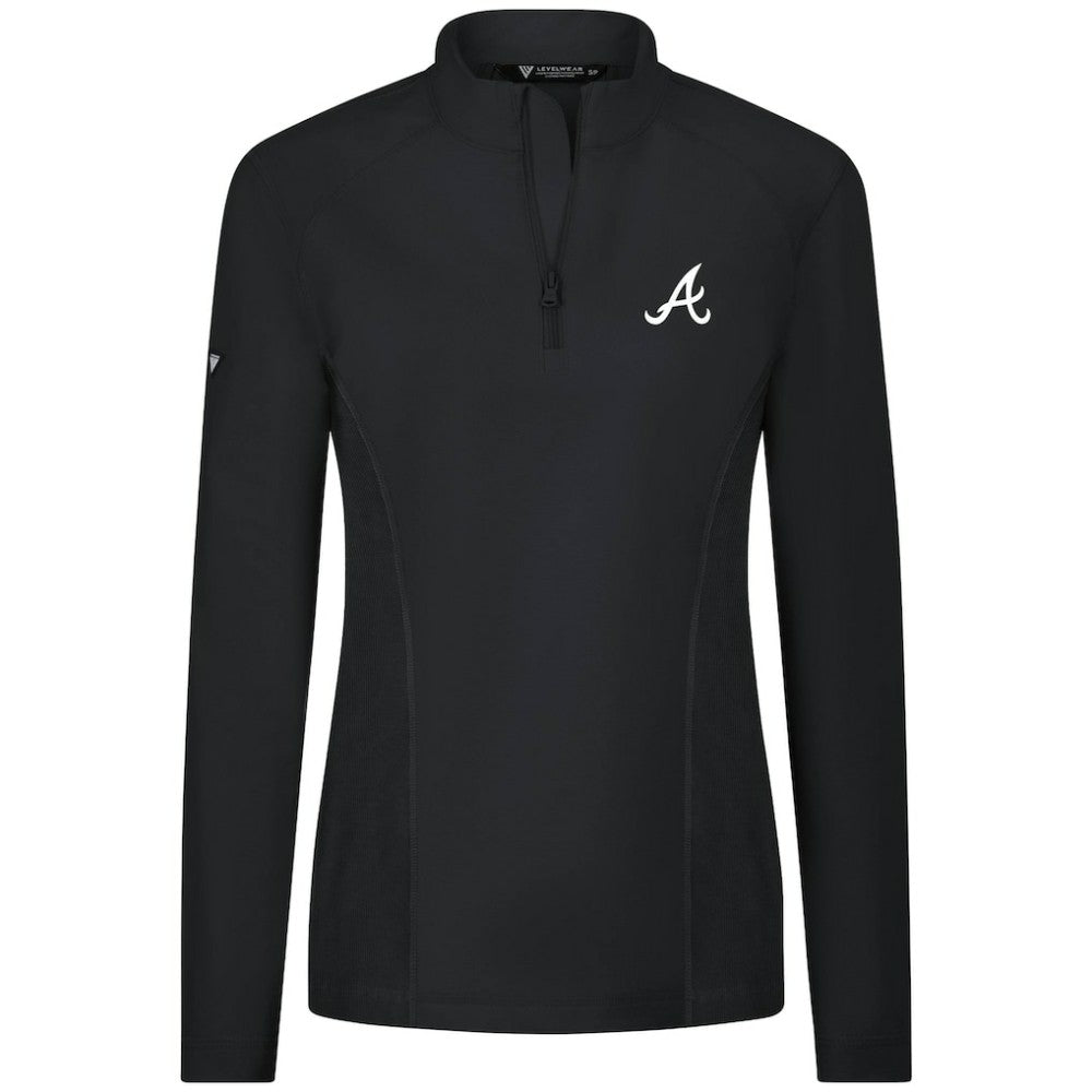 Atlanta Braves Levelwear Women's Upright Insignia 2.0 Quarter-Zip Tri-Blend Top - Black Tops