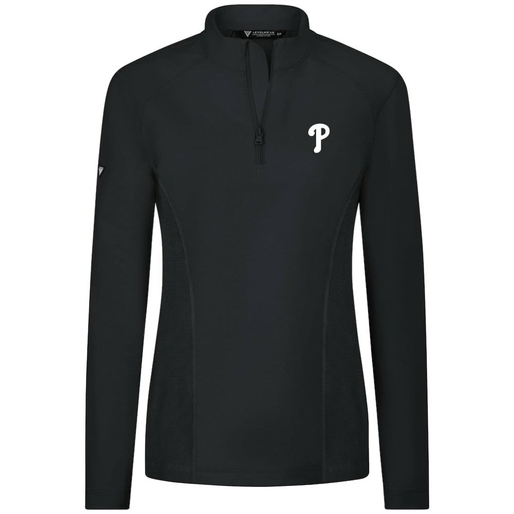 Philadelphia Phillies Levelwear Women's Upright Insignia 2.0 Quarter-Zip Tri-Blend Top - Black Tops