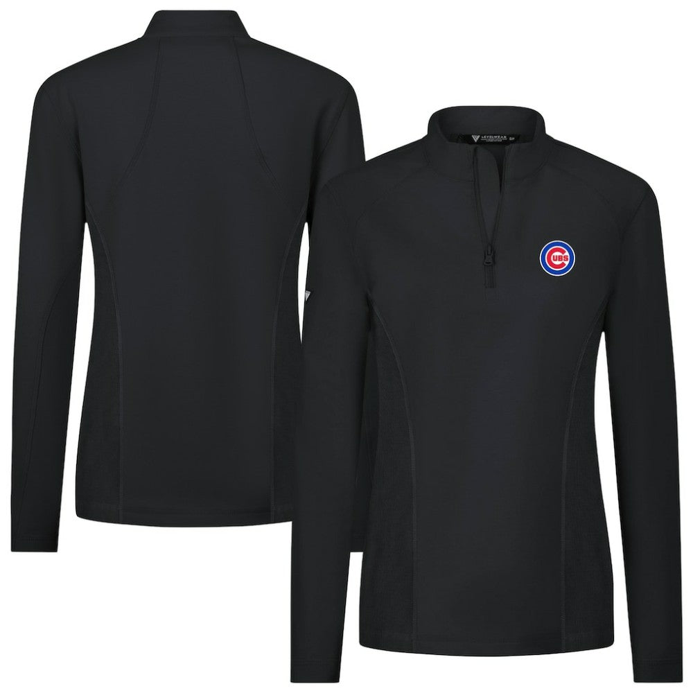 Chicago Cubs Levelwear Women's Upright Insignia 2.0 Quarter-Zip Tri-Blend Top - Black Tops