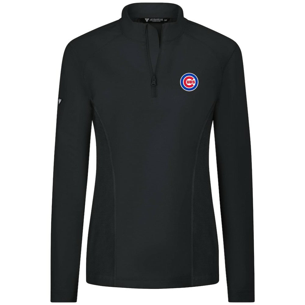 Chicago Cubs Levelwear Women's Upright Insignia 2.0 Quarter-Zip Tri-Blend Top - Black Tops