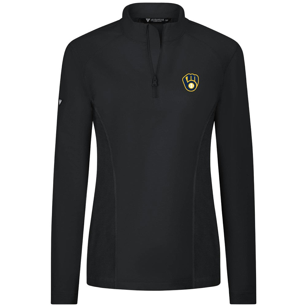 Milwaukee Brewers Levelwear Women's Upright Insignia 2.0 Quarter-Zip Tri-Blend Top - Black Tops