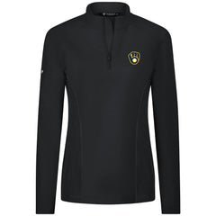 Milwaukee Brewers Levelwear Women's Upright Insignia 2.0 Quarter-Zip Tri-Blend Top - Black Tops