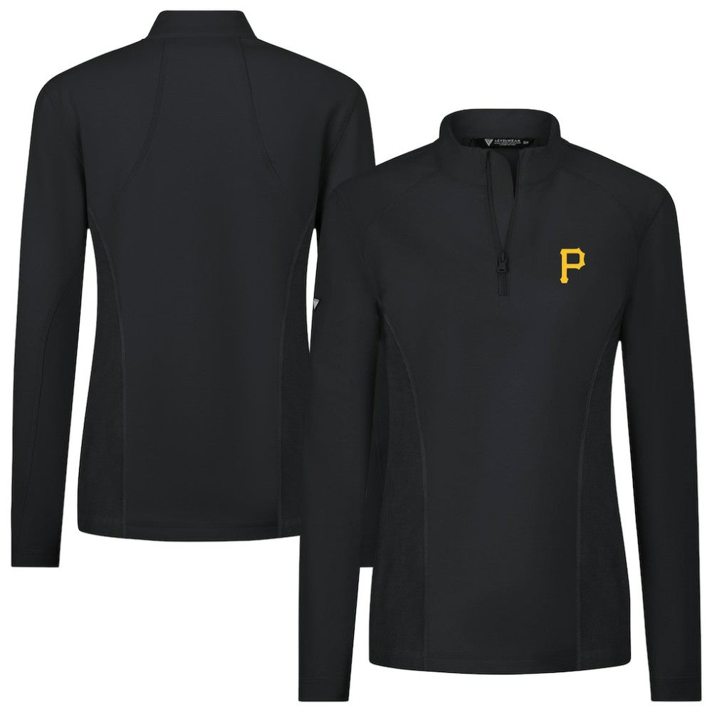 Pittsburgh Pirates Levelwear Women's Upright Insignia 2.0 Quarter-Zip Tri-Blend Top - Black Tops