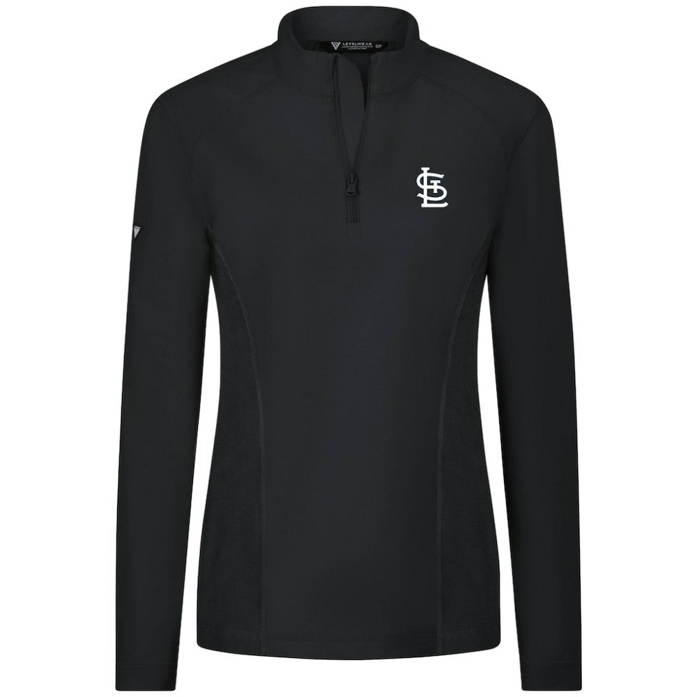 St. Louis Cardinals Levelwear Women's Upright Insignia 2.0 Quarter-Zip Tri-Blend Top - Black Tops